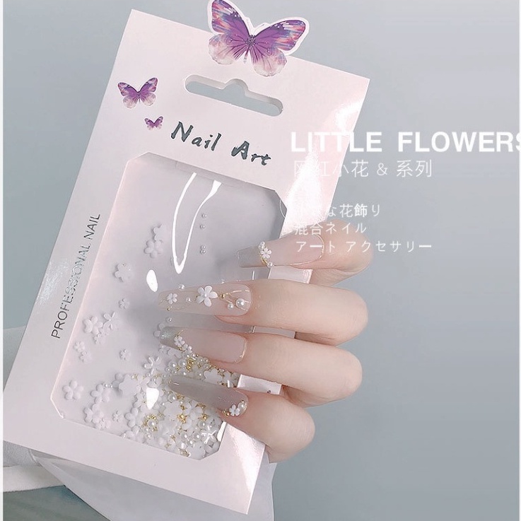 Túi hoa bi charm hoa sứ gắn móng, charm hoa nhí nail mi