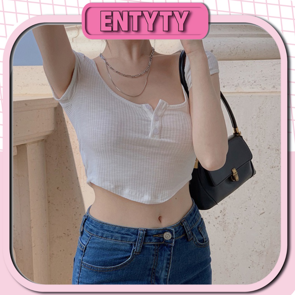 Áo croptop LORI nữ vạt bầu cúc cài - NHA