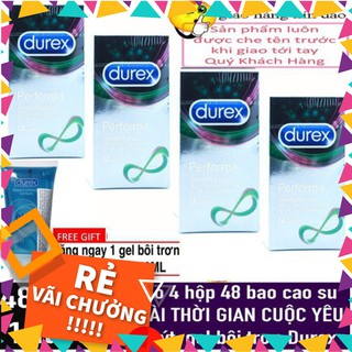 [FREE SHIP] COMBO 4 Hộp 48 Cái Bao Cao Su KÉO DÀI CUỘC YÊU Durex Performa + 1 Tuýt Gel Bôi Trơn Durex Play