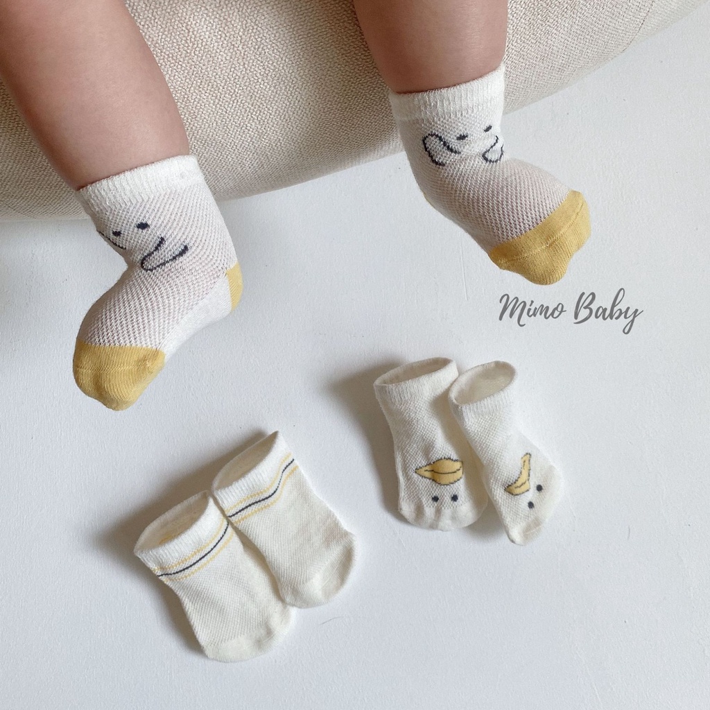 Set 3 đôi tất lưới thoáng khí cao cổ in hình dễ thương cho bé T29 Mimo Baby
