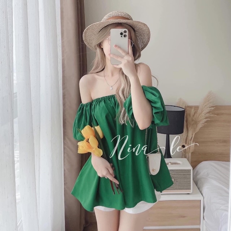 Áo Sơ Mi Trễ Vai Tay Bồng Siêu Xinh alohashop91 về đủ màu