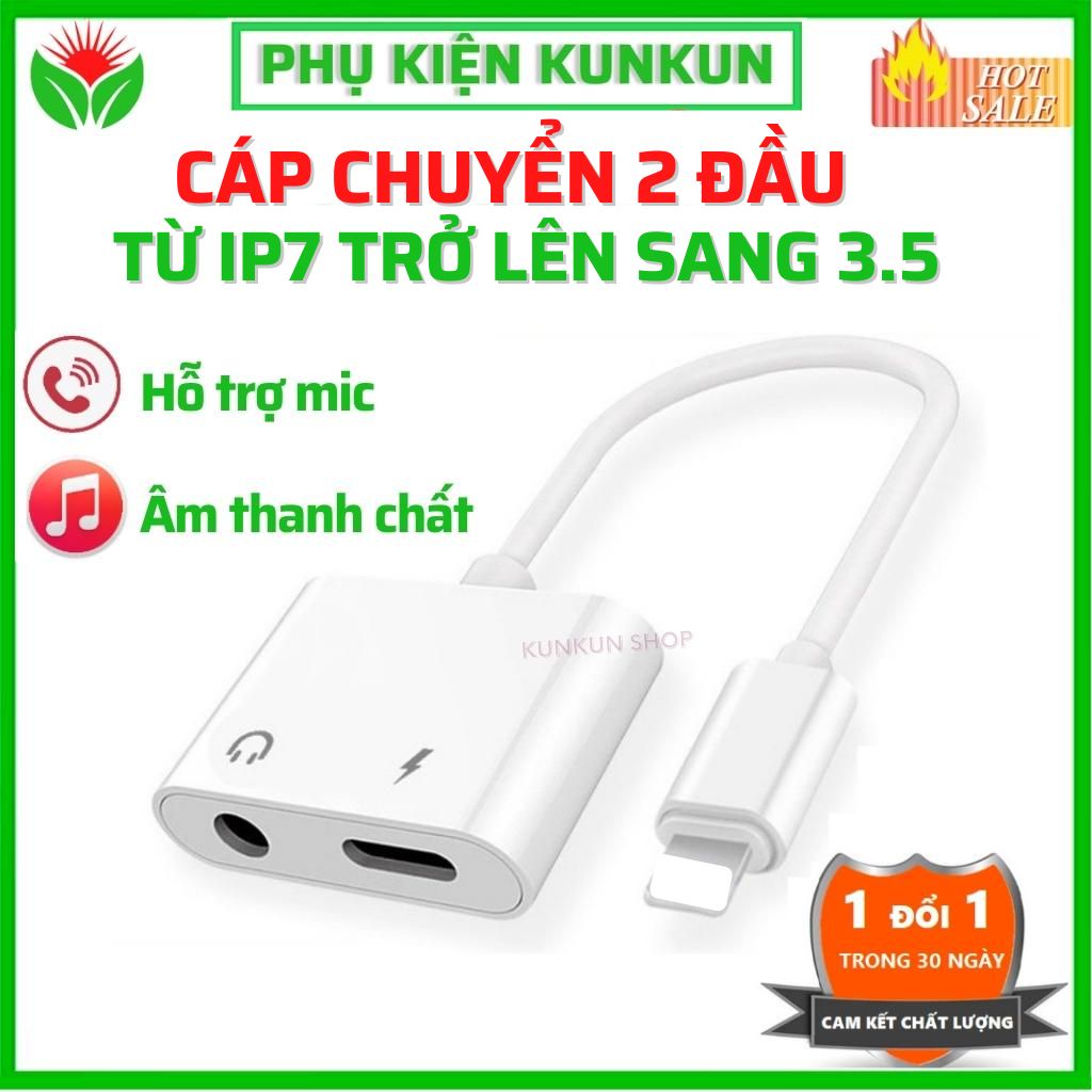 Cáp chuyển đổi tai nghe cổng sang Jack tai nghe 3.5mm (2 đầu) [KUNKUN SHOP]