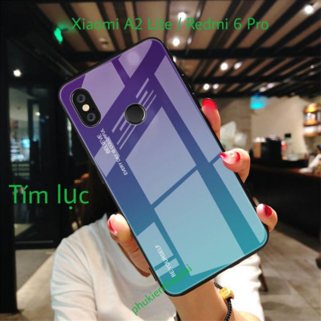 Ốp kính đa sắc cho Xiaomi A2 Lite / Redmi 6 Pro cao cấp viền dẻo