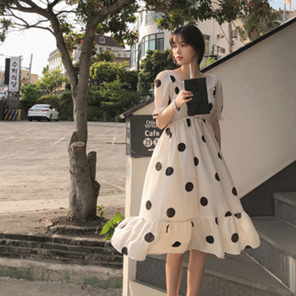 Đầm nữ, váy nữ cổ vuông sau lưng có dây buộc nơ , hoại tiết chấm bi bánh bèo tiểu thư sang chảnh hót hít ATILA SHOP. | BigBuy360 - bigbuy360.vn