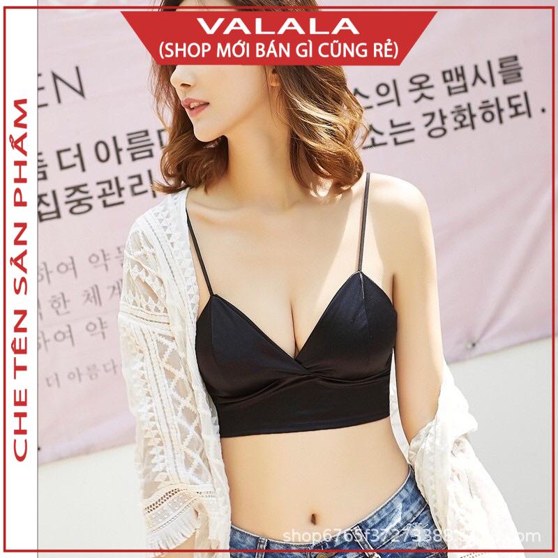 Áo bra 2 dây phi bóng có nấc cài điều chỉnh dáng croptop phong cách Hàn Valala.