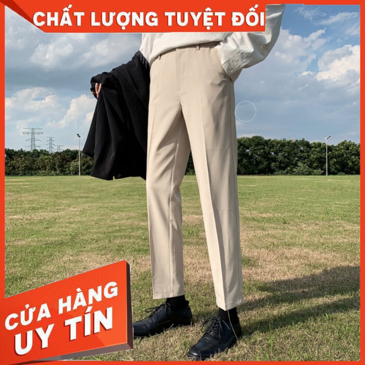 HÀNG CAO CẤP -  [Tiền Nào Của Đấy]Quần Tây Baggy Nam Màu Be, Kem Ống Rộng Phong Cách Hàn Quốc Vải Co Giãn, Không Xù  -V0