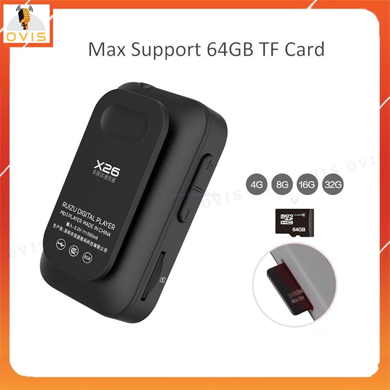 Ruizu X26 - Máy Nghe Nhạc Lossless Thể Thao, Hỗ Trợ Ghi Âm, FM, Bluetooth 4.0