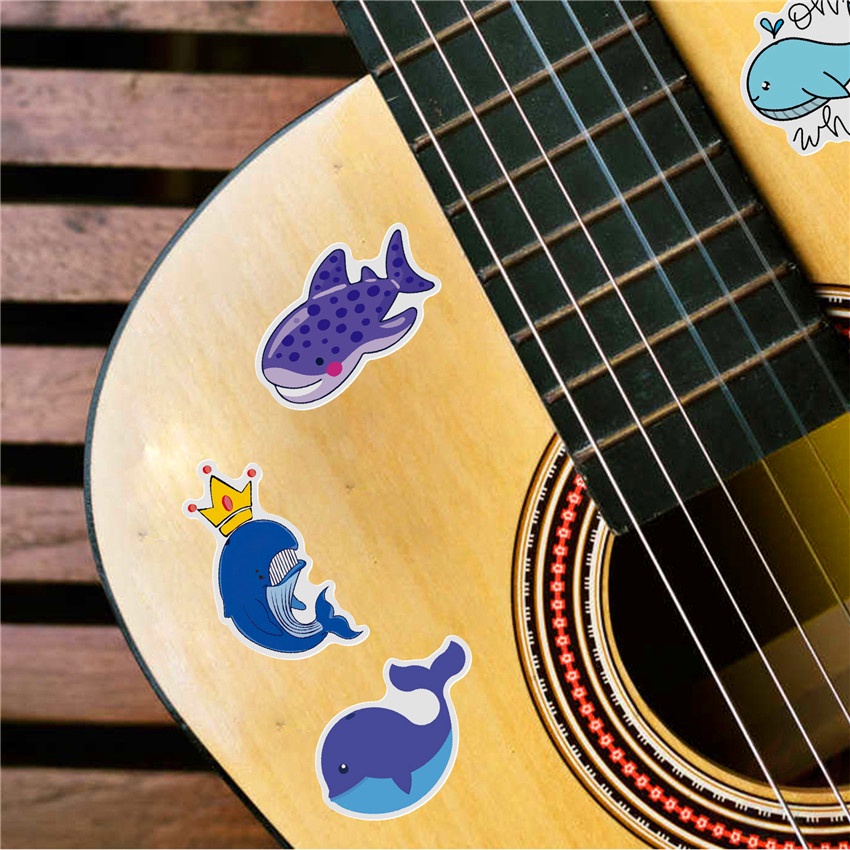 Set 50 miếng dán trang trí laptop hành lý hình cá voi xanh DIY 02