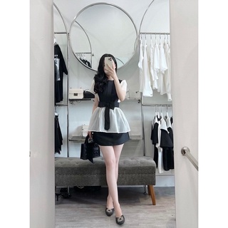 Áo sơmi tafta pha tơ nơ eo