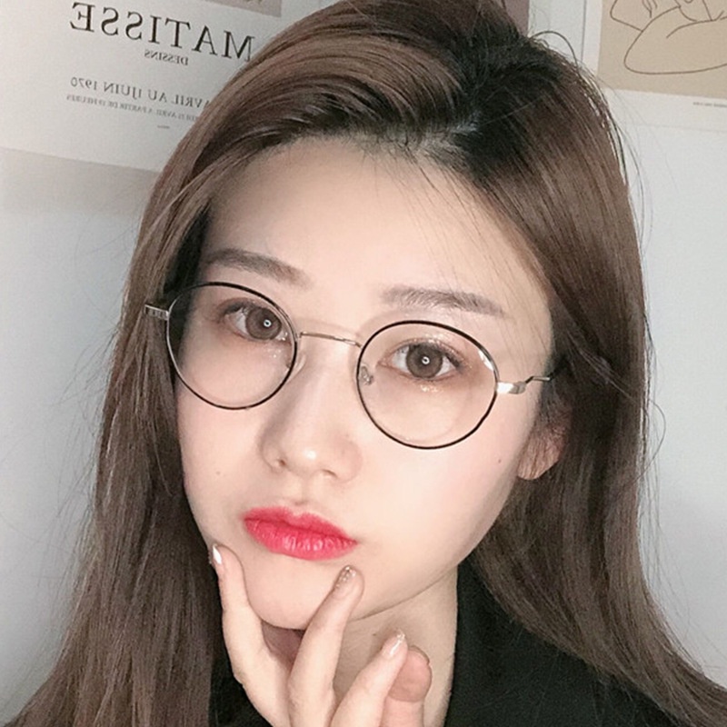 (AIMURUSI) COD Mát Gọng Tròn Kim Loại Chống Ánh Sáng Xanh Lam Thời Trang Hàn Quốc Có Thể Thay Đổi Tròng Kính