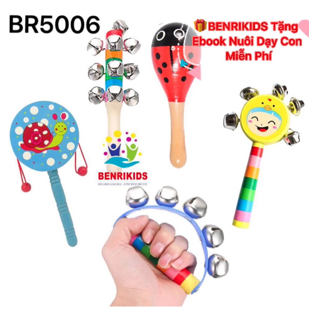 [Tặng Ebook] Combo 5 Xúc Xắc Lục Lạc Bằng Gỗ An Toàn Cho Trẻ Sơ Sinh Hàng Sản Xuất Tại Xưởng Việt Nam