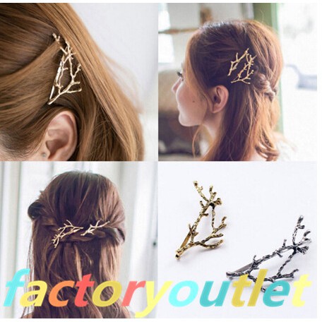 ❤ Kẹp Tóc Kim Loại Xi Vàng / Bạc Hình Cành Cây