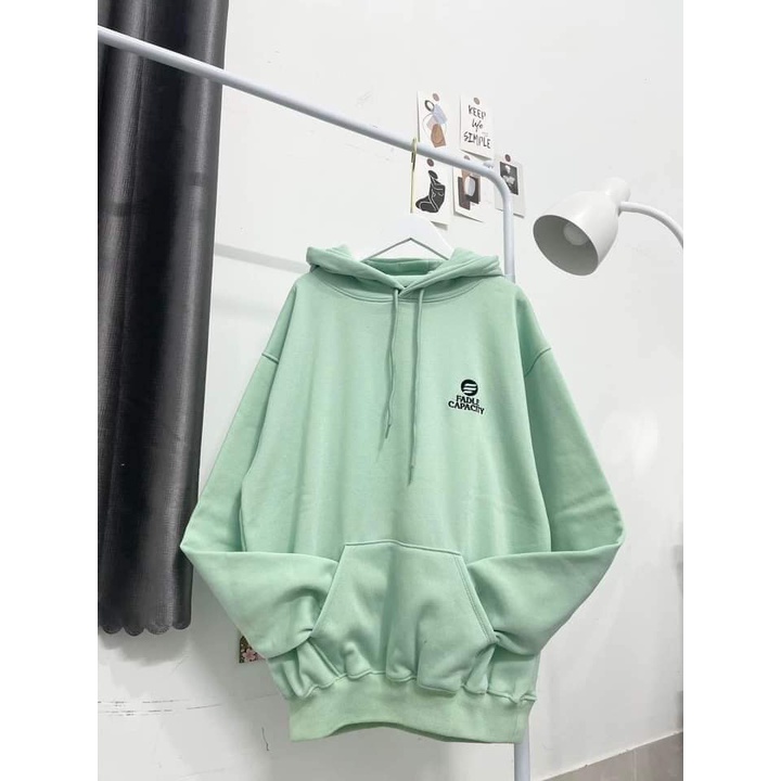 Áo hoodie nỉ có mũ trùm đầu màu xanh ngọc bích, áo khoác form rộng unisex kiểu dáng thời trang năng động