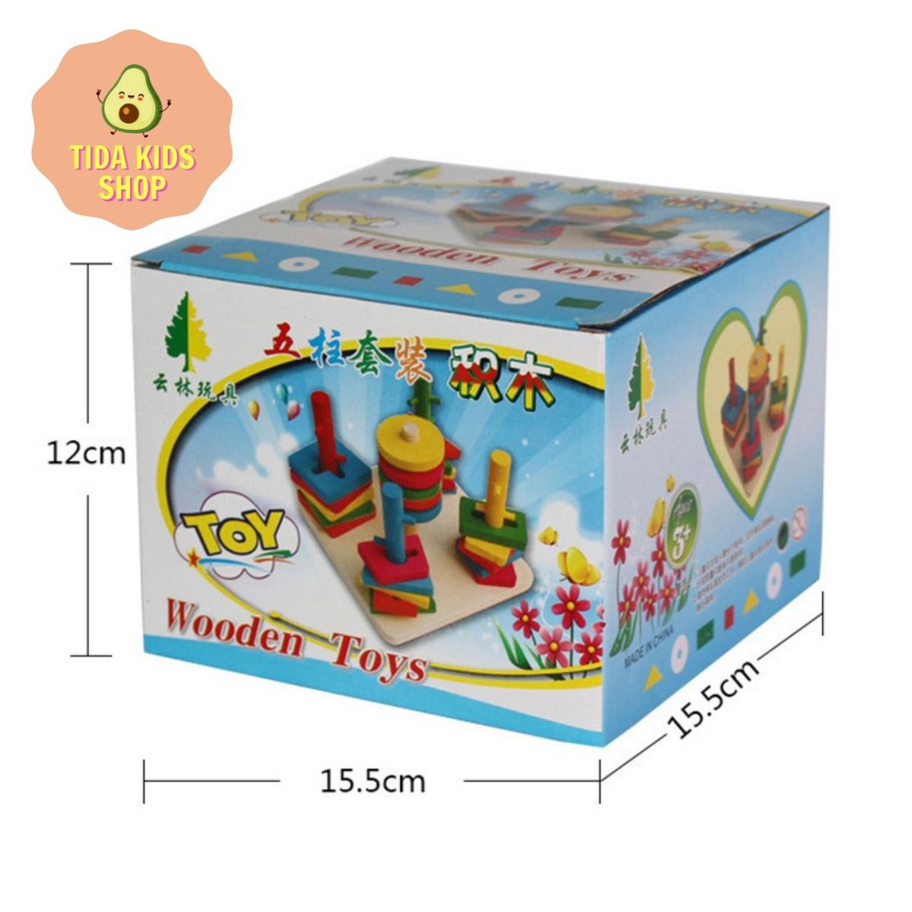 Đồ Chơi Gỗ TIDA KIDS SHOP,  Đồ Chơi Luồn Cọc Thả Hình 5 Trụ Cột Khối Gỗ Ziczac Cho Bé Giá Tốt