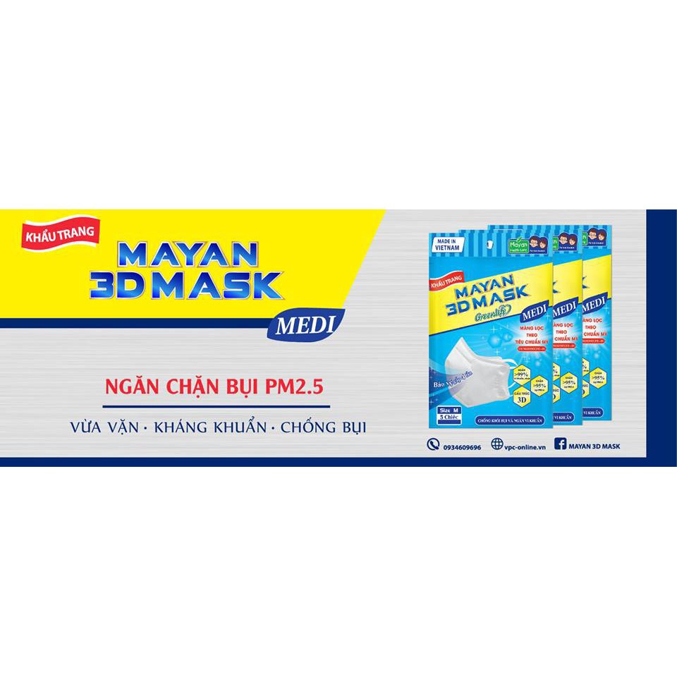 Khẩu trang Y tế cho bé Mayan 3D Mask chống bụi mịn PM2.5 - 5 chiếc/gói