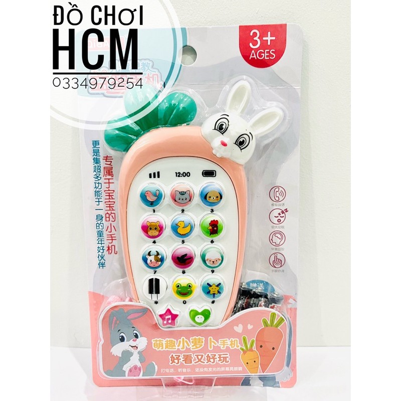 [HOT-KÈM PIN] Đồ chơi điện thoại thỏ cà rốt vui nhộn có đèn nhạc, đồ chơi thông minh dành cho bé thích thỏ con, củ cải