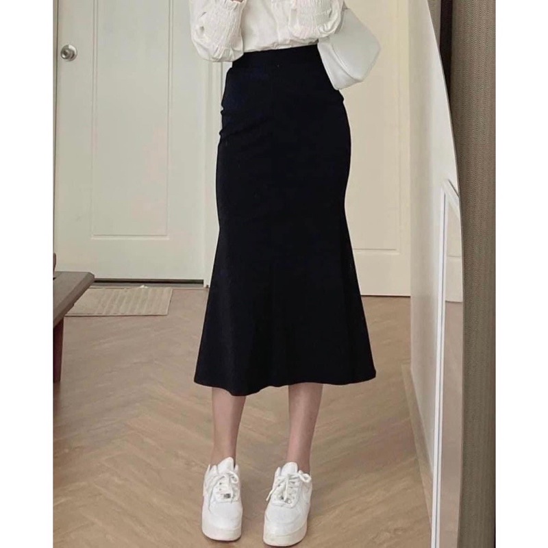 Chân váy đuôi cá dáng dài, thun cotton, có size, dáng dài midi