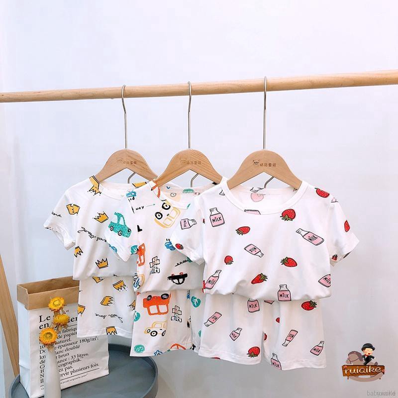 Bộ Đồ Ngủ Pijama Ngắn Tay In Họa Tiết Hoạt Hình Cho Bé