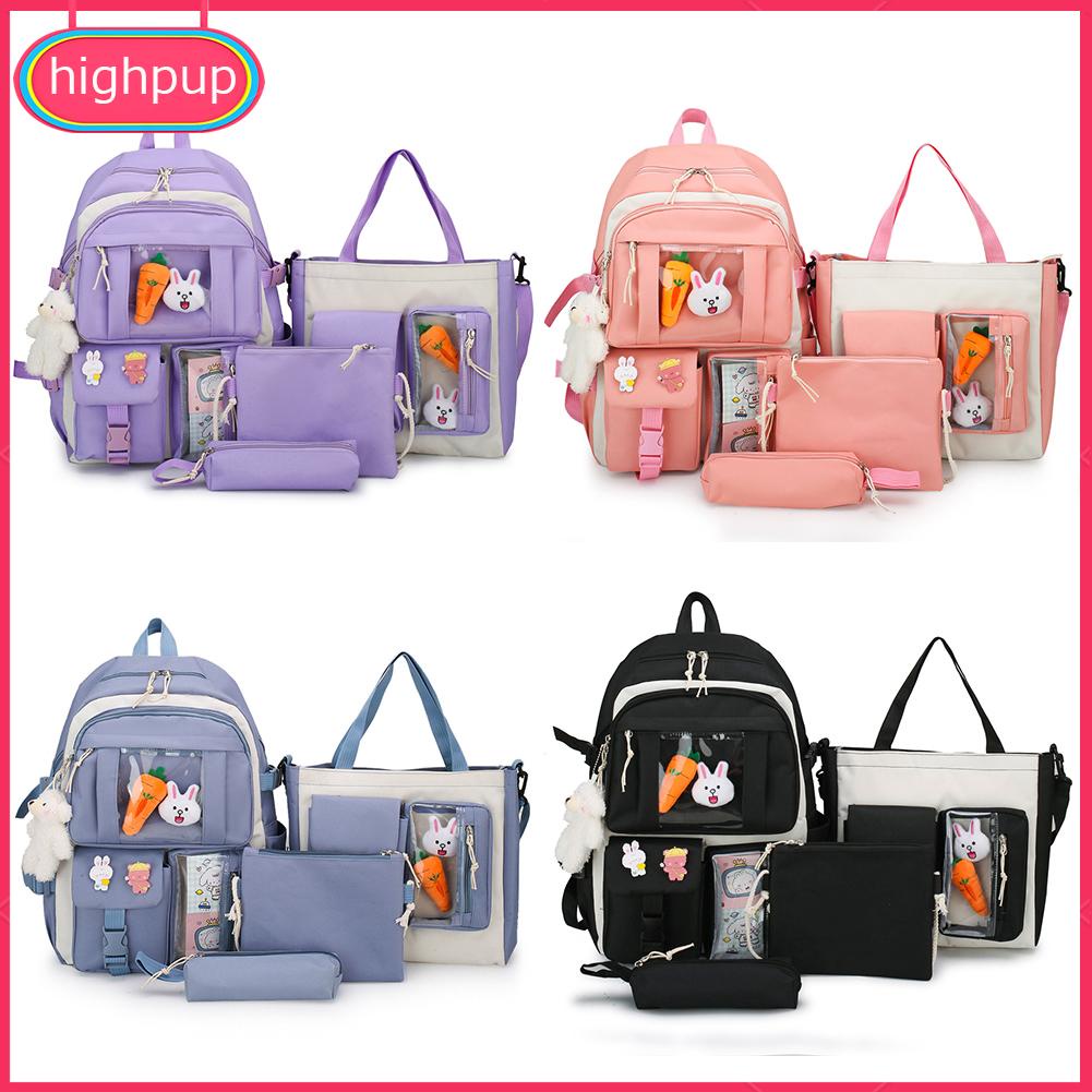 Set 4 Balo Túi Xách Ví Canvas Dễ Thương Cho Nữ