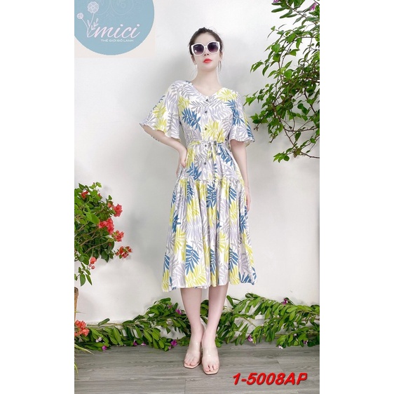 Váy Lanh MICI cao cấp mẫu Midi xòe tay trumpet, váy hoa đi chơi, váy hoa thời trang | BigBuy360 - bigbuy360.vn