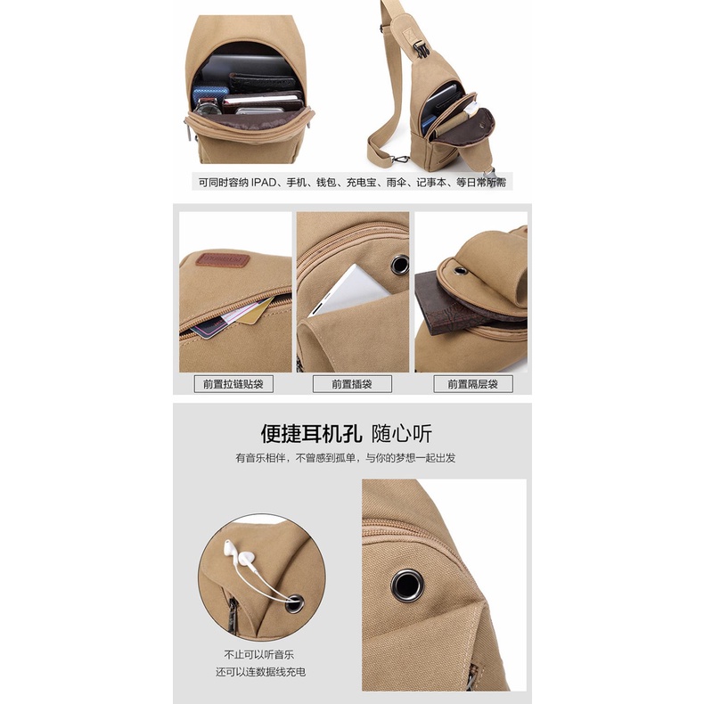 Túi Đeo Chéo Ngực Vải canvas Chống Thấm Nước Có Khóa Kéo Thời Trang Cao Cấp Cho Nam