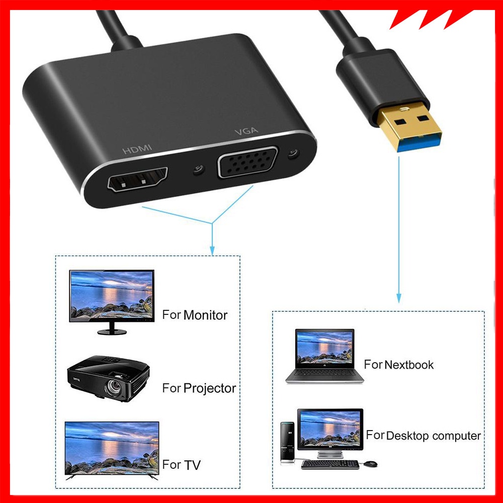 Bộ ChuyểN ĐổI Mở RộNg MặT Gương USB 3.0 2.0 Sang HDMI 4K VGA 1080P 3.5mm HDTV