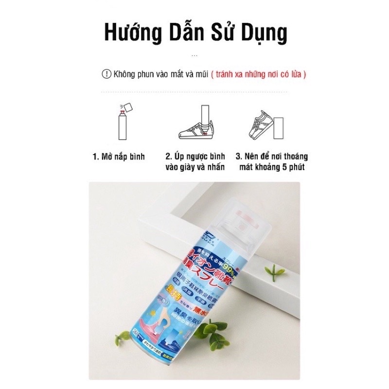Chai Xịt Khử Mùi Hôi Giày và Tất, Công Nghệ Nano Bạc Khử mùi diệt vi khuẩn hiệu quả.