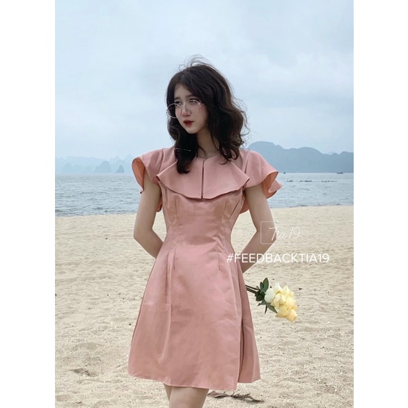 Váy cổ bèo dự tiệc cộc tay Tia19. Đầm dáng xoè dự tiệc trắng