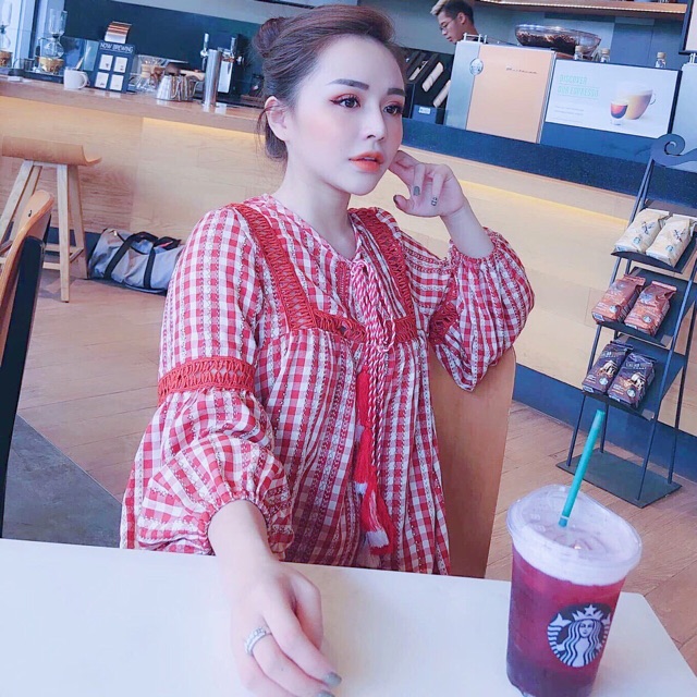 Đầm caro viền ren đỏ (KÈM HÌNH THẬT) | BigBuy360 - bigbuy360.vn