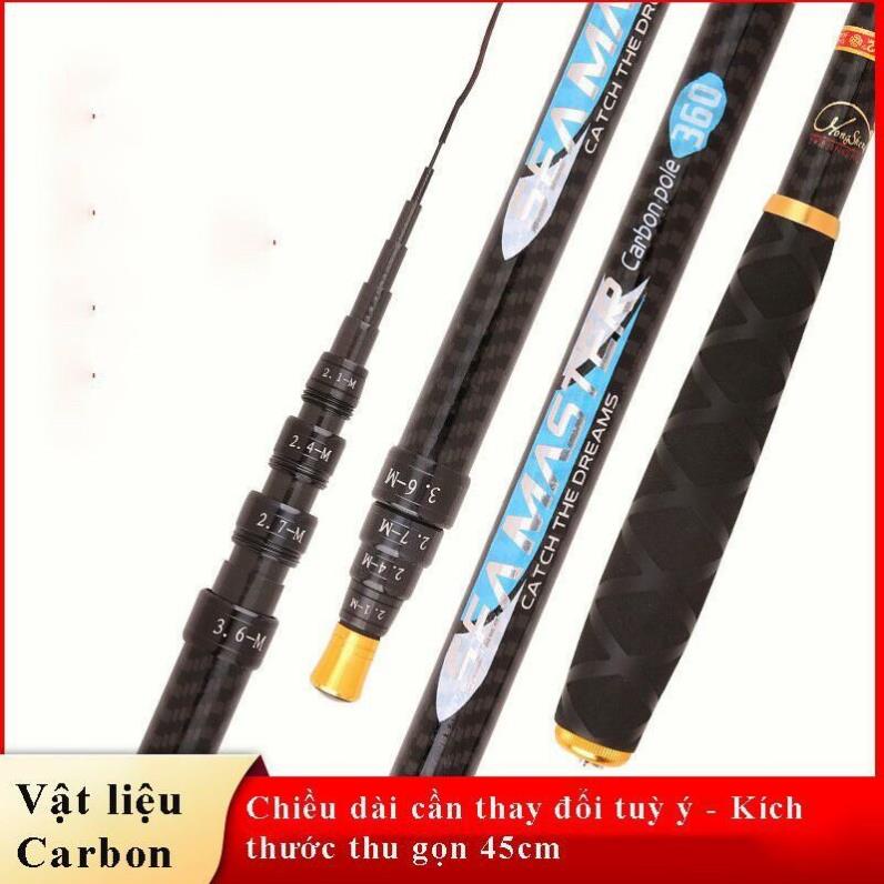 Cần câu tay rút gọn, hạ lóng có thể thay đổi chiều dài cần. chất liệu carbon cao lên cần nhẹ, tải cá lớn