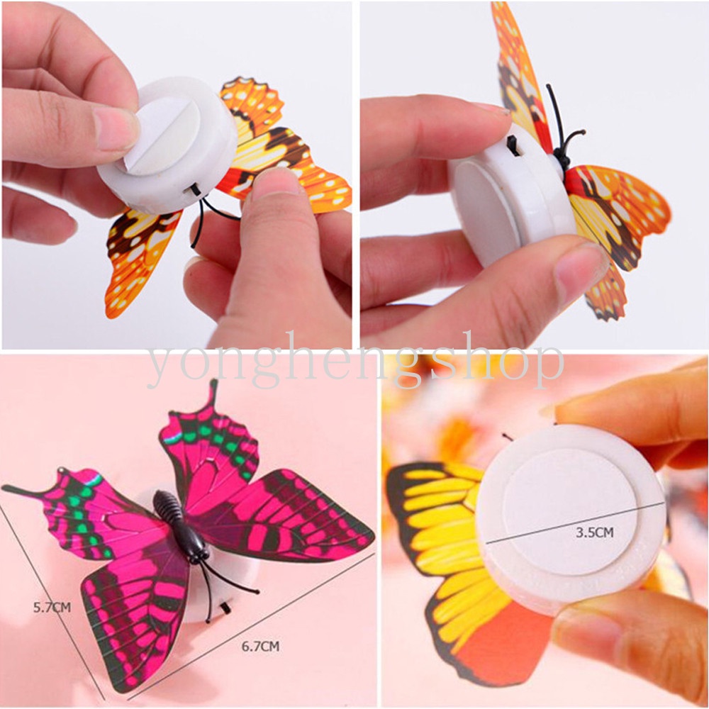 Đèn LED Hình Bướm 3D Nhiều Màu Tự Dính Trang Trí Nội Thất/Đám Cưới/Làm Quà Tặng Cho Bé