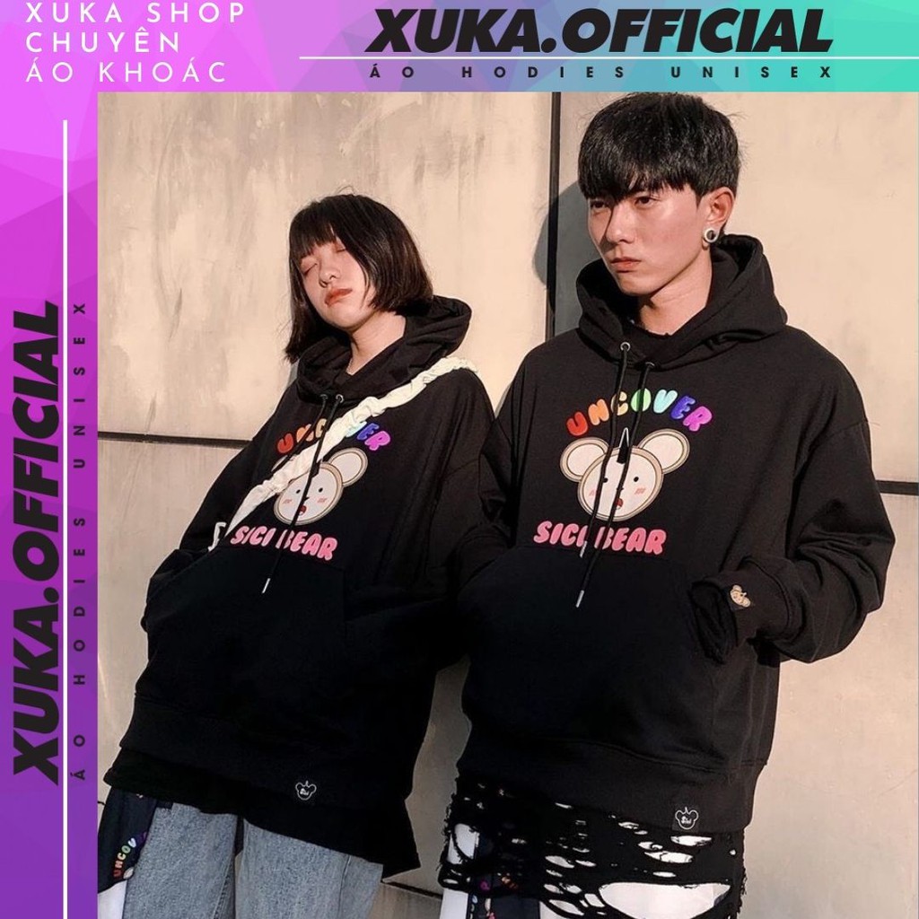 Áo Khoác Hoodie nỉ cho nam cho nữ cho cặp đôi XUKA SHOP Không Xù lông  Có Mũ Chất Nỉ Form rộng Unisex Sici Bear