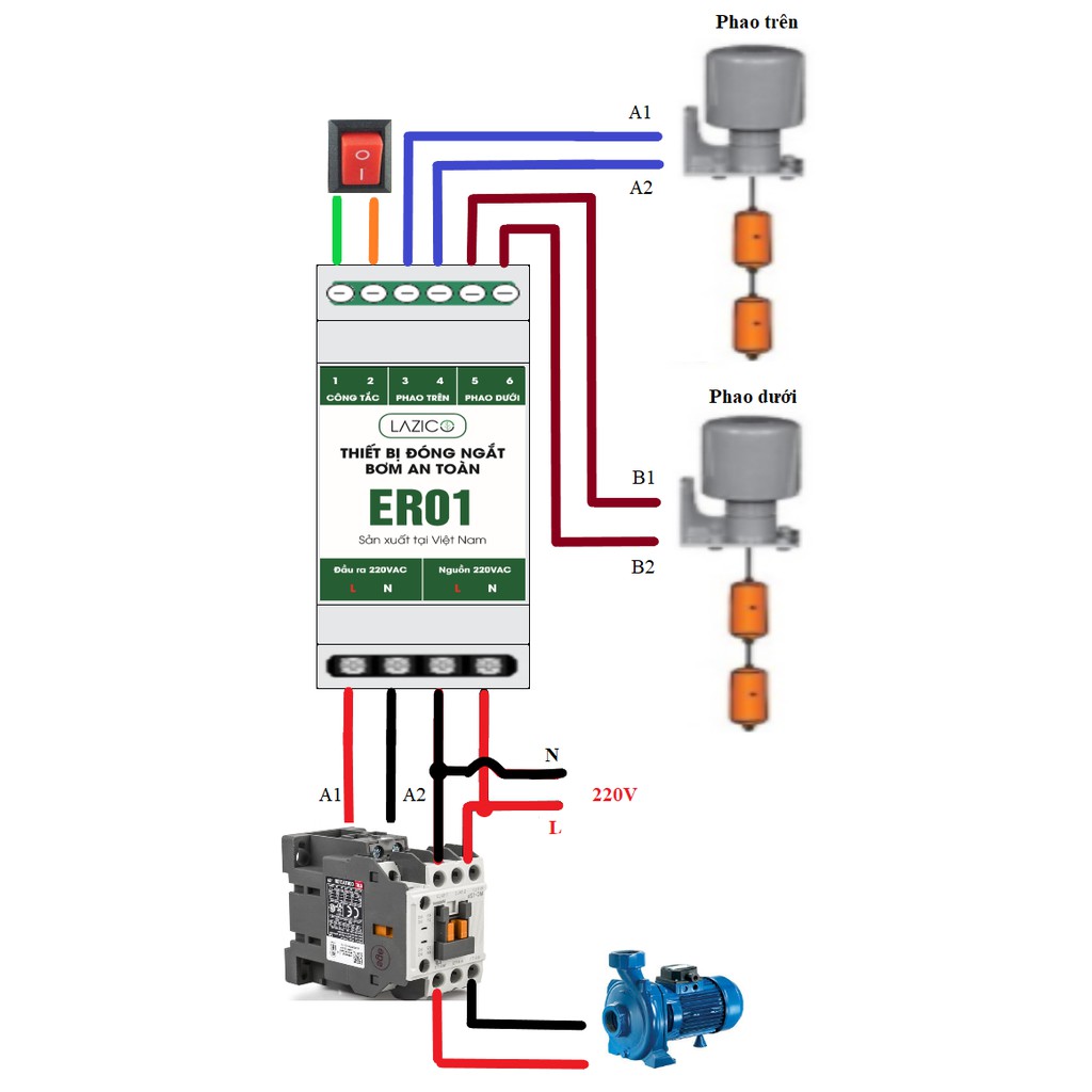 ER01 - Thiết bị đóng ngắt bơm an toàn danh cho phao tự động