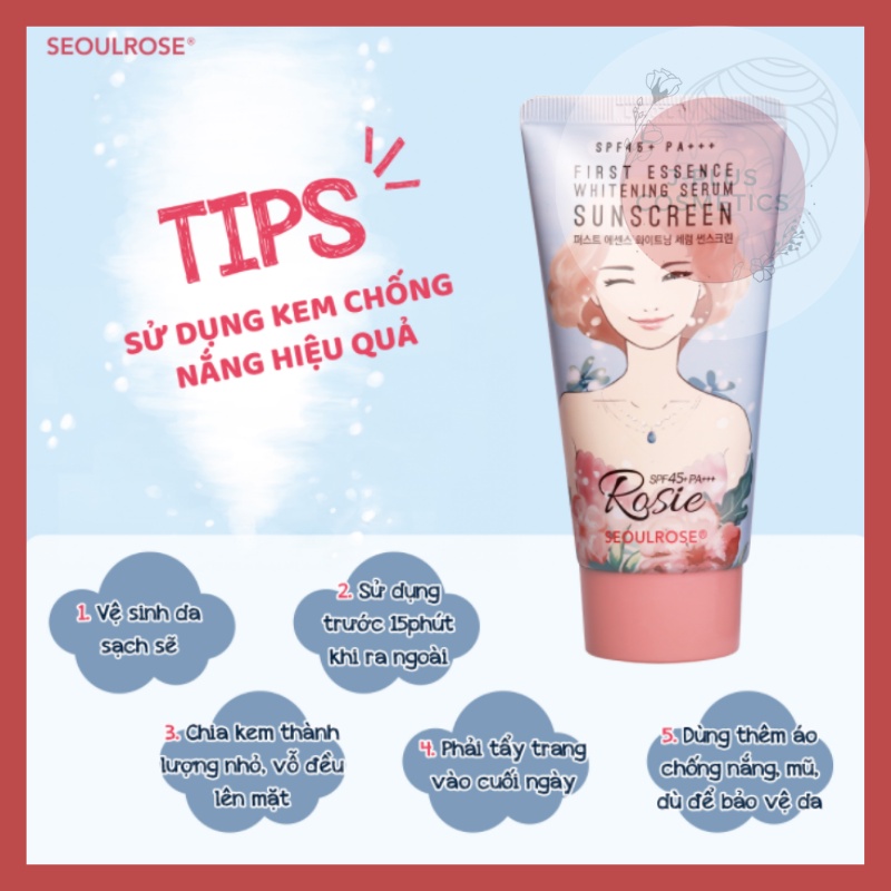 Kem Chống Nắng Seoul Rose Rosie First Essence Whitening Serum Sunscreen SPF45 PA+++ 45ml