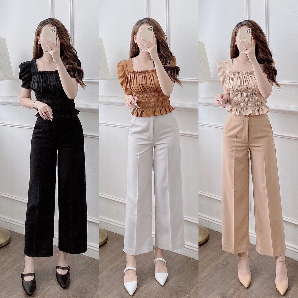 Quần ống rộng lưng cao công sở  - quần âu cạp cao -  4 Màu: Đen, Trắng, Be, Xanh  - Q1 - Hanlly Fashion Thời Trang Nữ