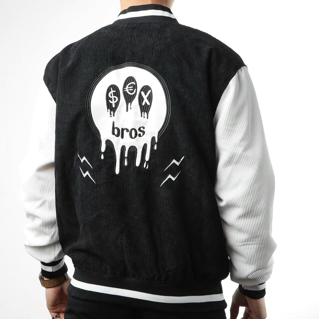 Áo Khoác Bomber Jacket Nhung Gân Tăm Thêu SUPER BROS Varsity Basic Form Rộng Nam Nữ Unisex Ulzzang NUPAKACHI