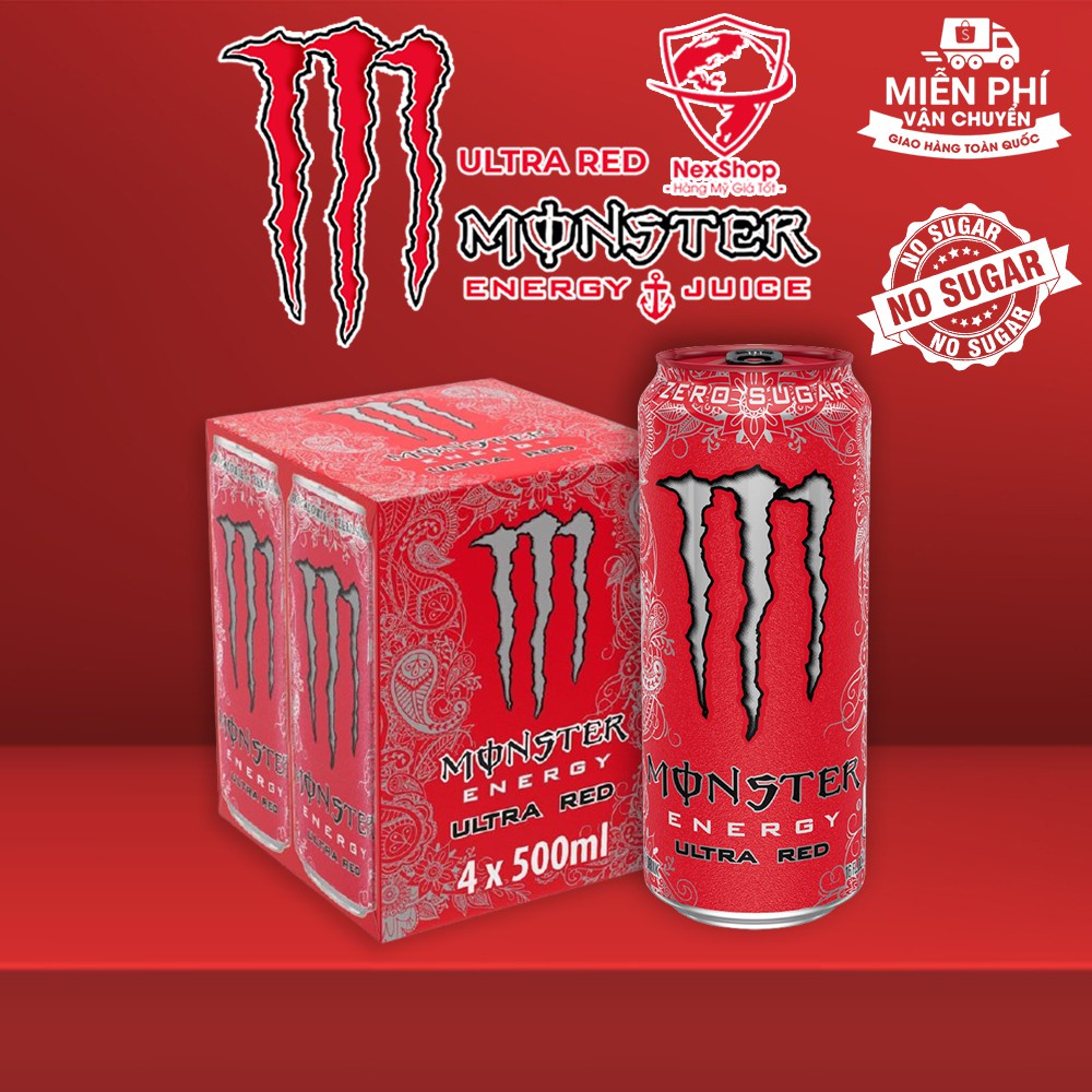COMBO Set 3 Lon Monster KHAOS/ Absolutely/ Red Ultra Không Đường 473ml Mỹ