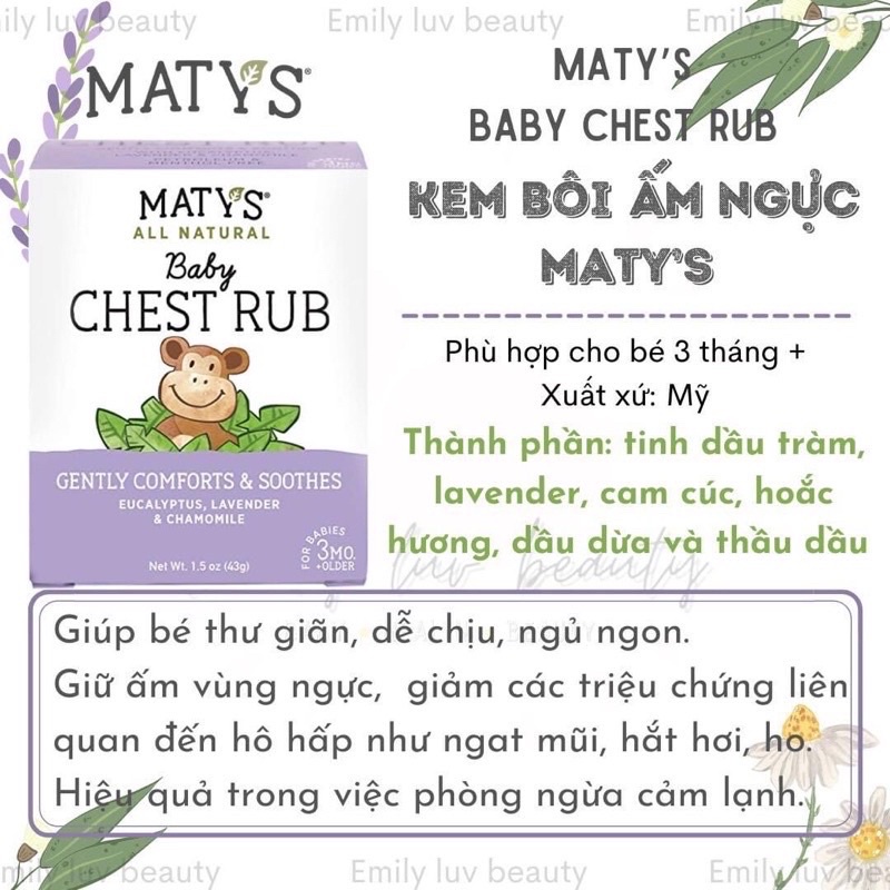 Dầu ấm ngực, giảm ho cho bé từ 3m+ Mat’y Chest Rub