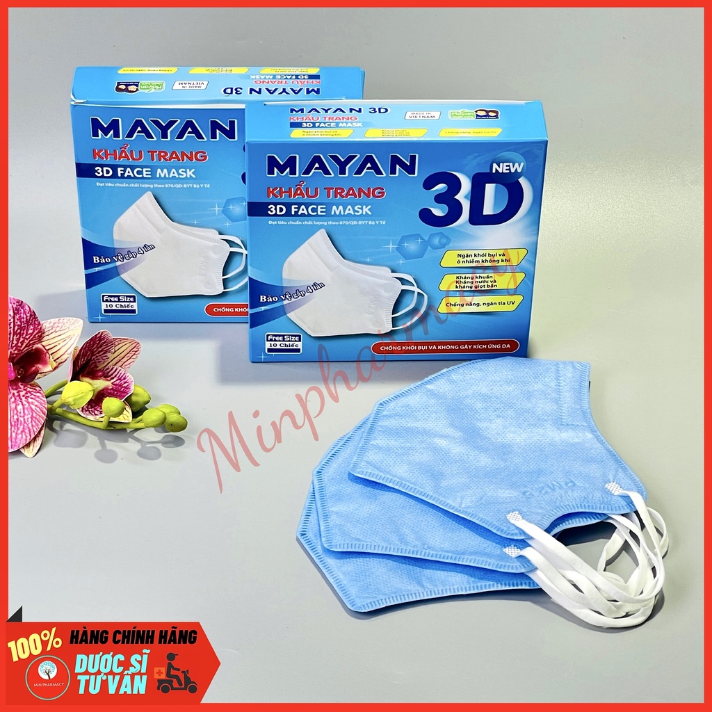 Khẩu trang 3D MAYAN cao cấp Người Lớn 3D Mask Pm2.5 Hộp 10 cái  - Minpharmacy