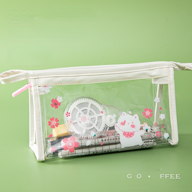 Túi Đựng Bút Bằng pvc Trong Suốt Họa Tiết Hoạt Hình Phong Cách Hàn Quốc Xinh Xắn