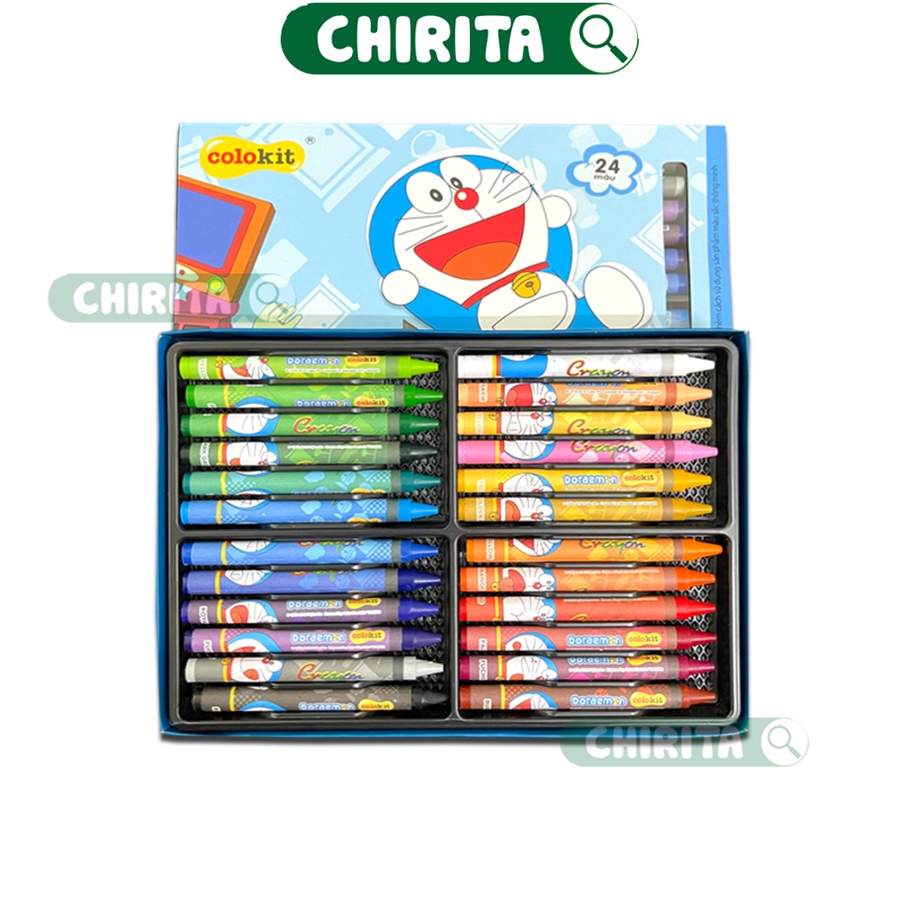 Sáp Màu Cho Bé 24 Màu DORA EMON - Bút Sáp Tô Màu Thiên Long Chirita