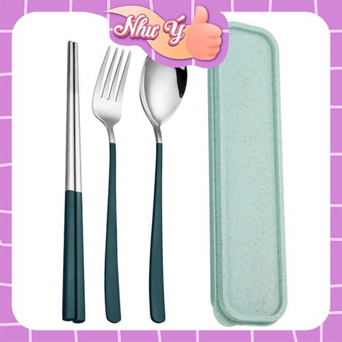 Bộ Đũa Nĩa Thìa Inox 304 Cá Nhân Cơm Trưa Văn Phòng Dã Ngoại Phủ Bóng Sang Trọng
