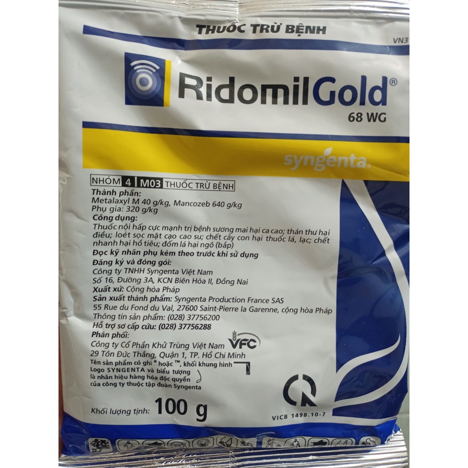 Thuốc trừ bệnh cây Ridomil Gold 68WG lưu dẫn cực mạnh hàng Pháp (gói 100 gam)