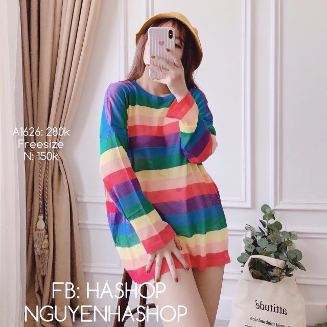 Áo len mỏng cầu vòng hàng QC