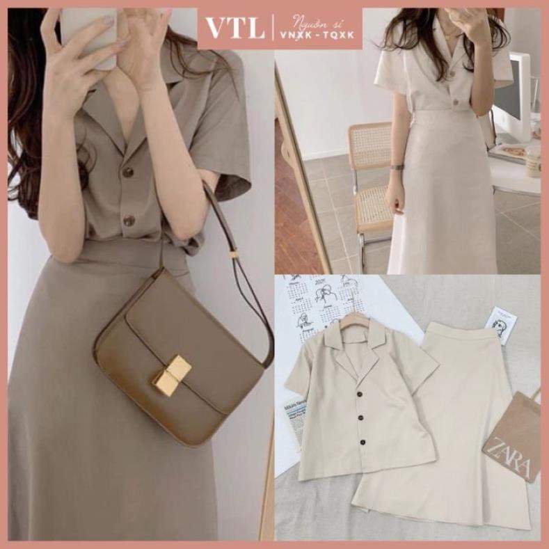 SET ÁO CỔ VEST VÁY CHỮ A HÀN QUỐC VINTAGE, CÔNG SỞ, HÀNG LOẠI 1 DÀY DẶN