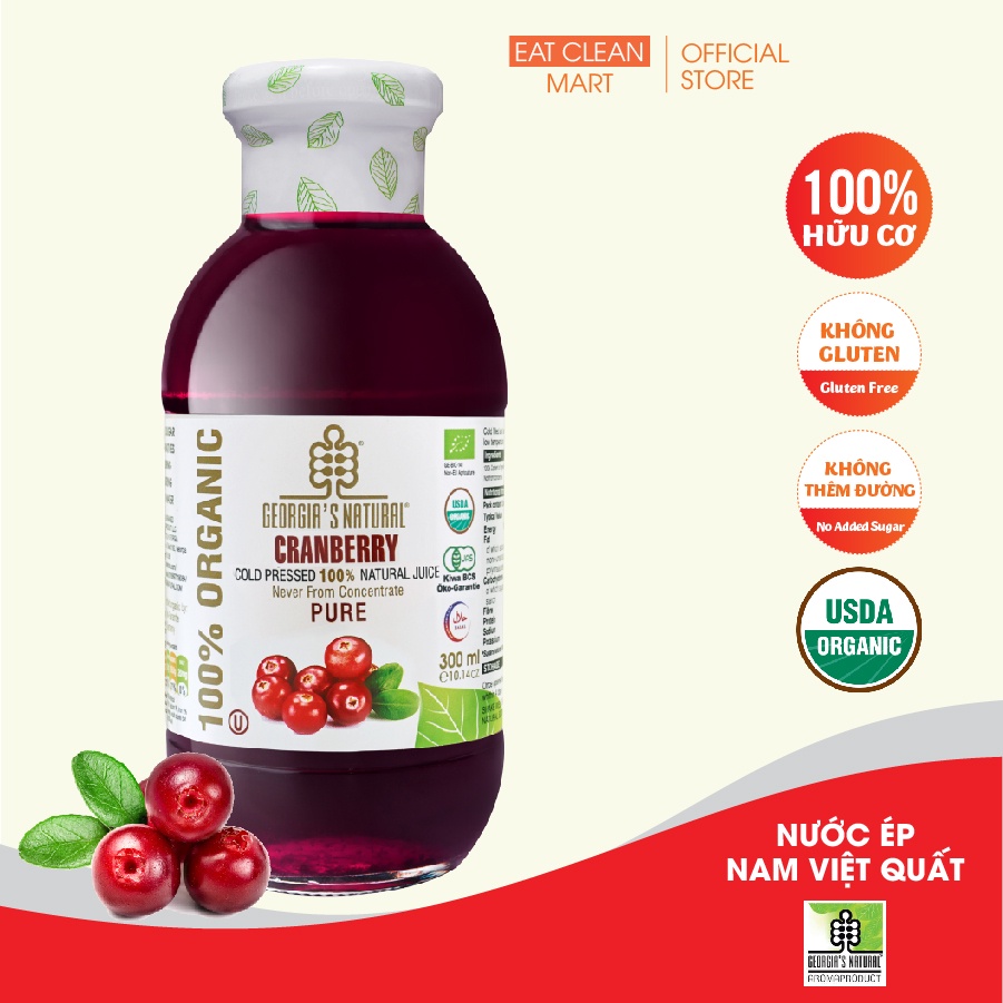 Nước Ép Lạnh 100% Hữu Cơ Nam Việt Quất Georgia's Natural - ORGANIC Pure Cranberry Juice - 300ml