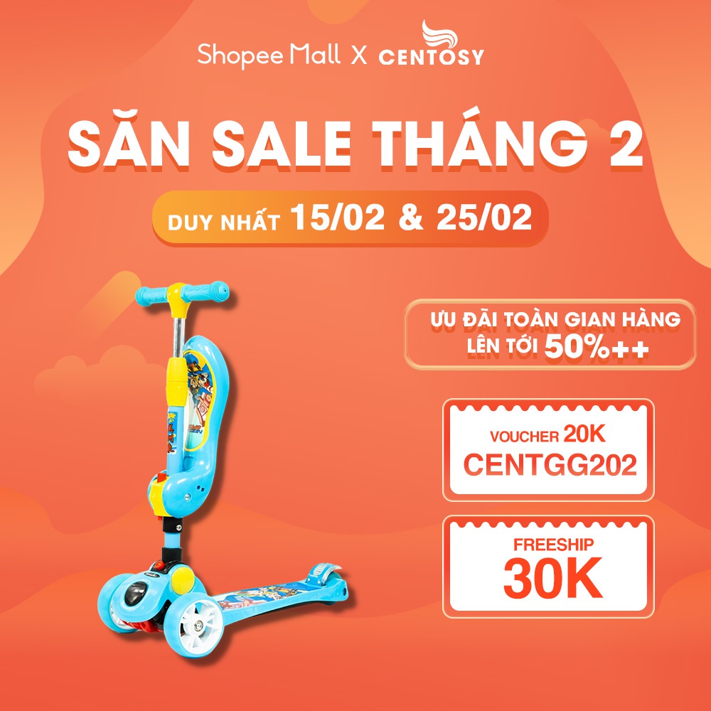 Xe Scooter, Chòi Chân Trẻ Em Từ 3-9 Tuổi Cao Cấp [Centosy - Scooter Centosy M4-7] - In Hình, Có Đèn - Centosy Miền Bắc