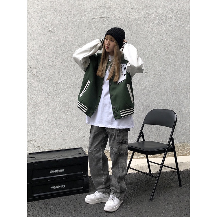 Áo khoác bomber thêu chữ thời trang cho nam nữ