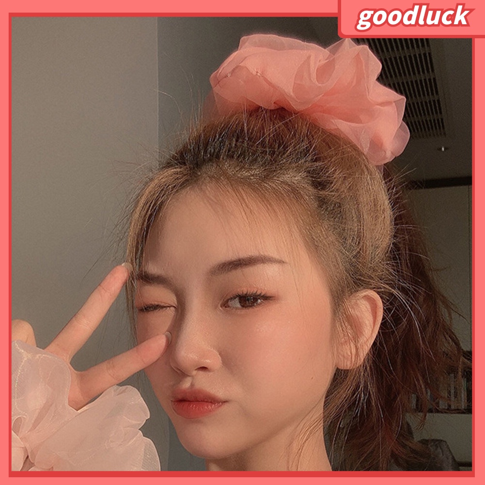 Dây Buộc Tóc Đuôi Ngựa Vải Tuyn Co Giãn Màu Sắc Trơn Cho Nữ