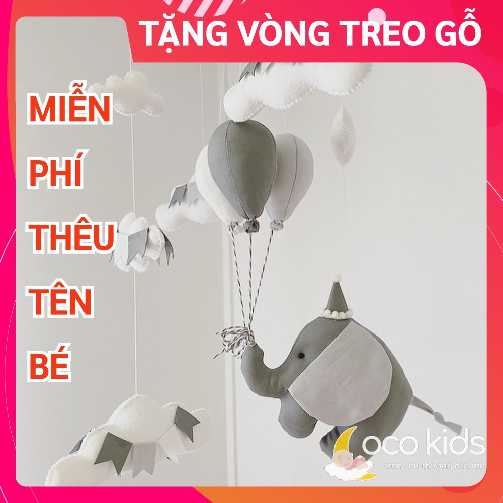 Đồ chơi treo nôi cho bé kích thích thị giác CoCo Kids, có nhạc tự xoay VOI XÁM